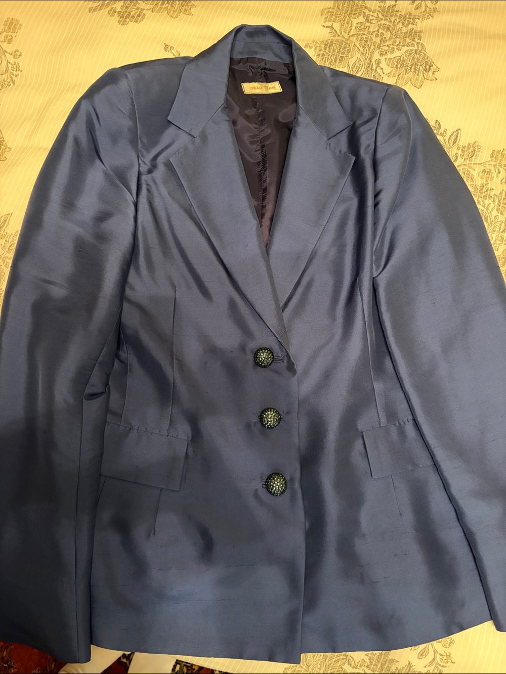 Teri Jon Navy Satin-Effect Women's Blazer